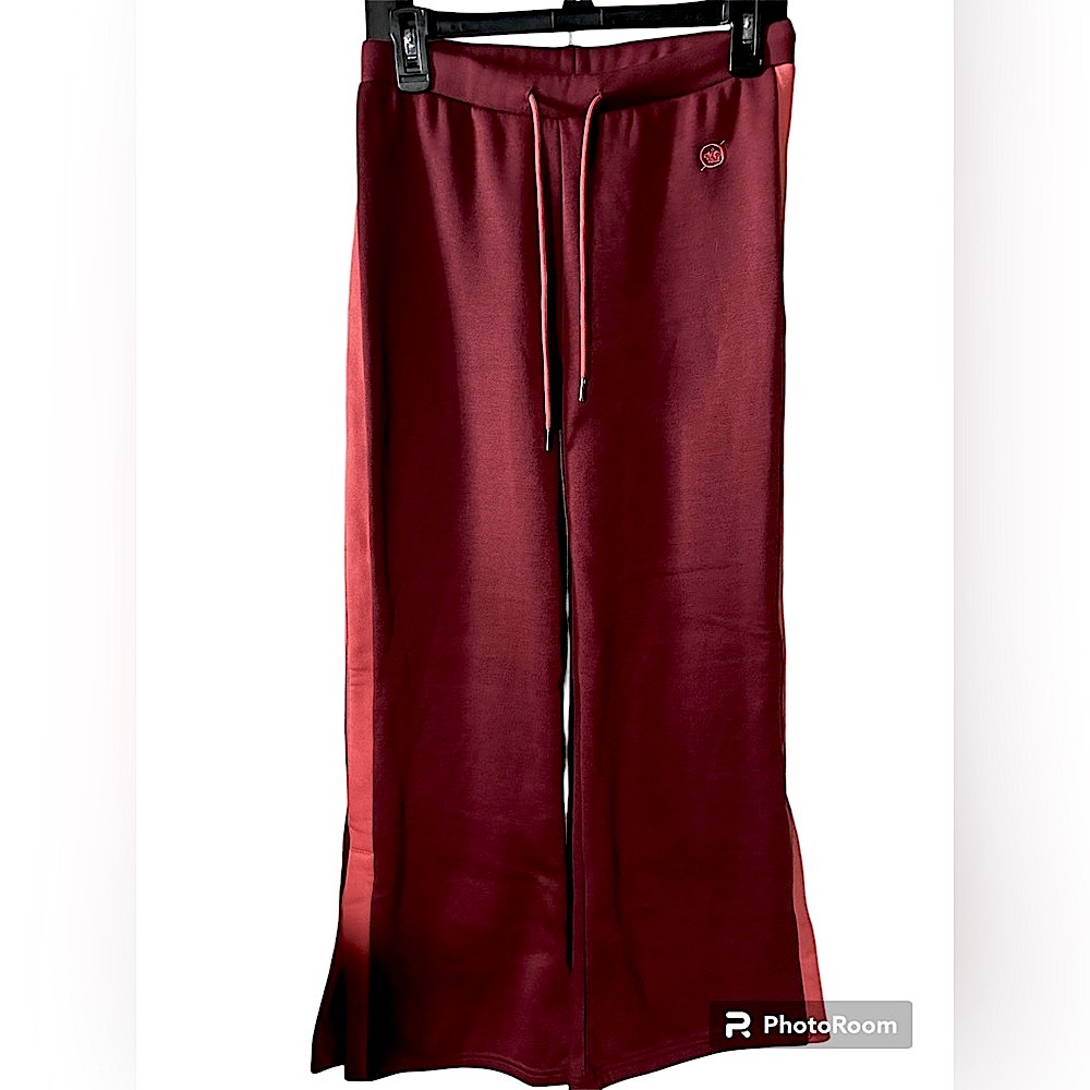 Burgundy Fleece Sweatpants | Fleece Sweatpants with Slit | Y2K Sweatpants |